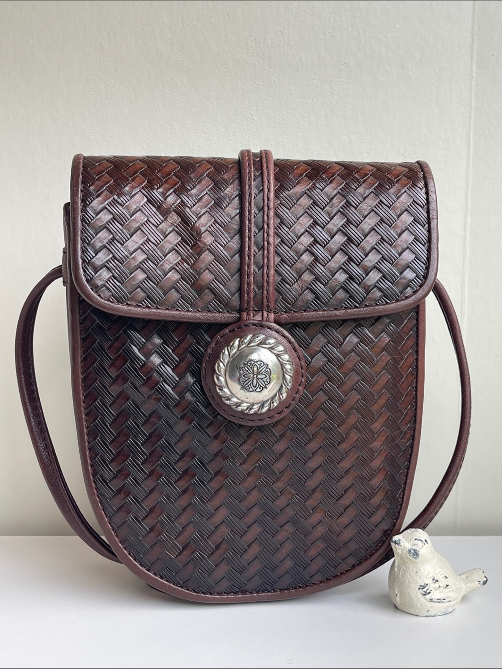 Brighton One World Brown Woven Leather Crossbody Bag